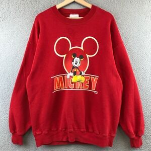 Vintage Mickey Mouse Red Sweatshirt Mens XL Graphic Disney Crewneck Pullover